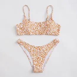 Women's Swimwear MJKBH Triangle Split Swimsuit Summer European And American Sexy Floral Strap Tube Top Bikini With Chest Pad