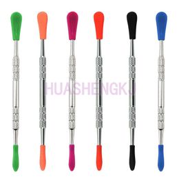 Colorful Silicone Sleeve Smoking Stainless Steel Hookah Oil Rigs Straw Stick Rod Spoon Dabber Bong Herb Tobacco Shovel Cigarette Cleaning Holder Hook Poker DHL