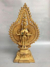 Decorative Figurines 16.5" Antique Old Tibetan Buddhism Bronze Gilt Thousand-hand Bodhisattva Statue