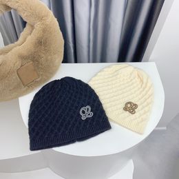 High quality loewe cashmere knitted hat Autumn and winter new embroidered letter woolen hat winterproof warm ear protection ski hat