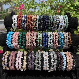 Beaded Natural Crystal Bracelet Irregular Stone Bracelet Beads Chip Jewelry Amethyst Aquamarine Rose Quartz Wristband Bangles for WomenL24213