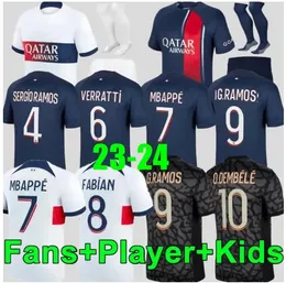 23 24 Hakimi Soccer Sergio Ramos Verratti Danilo Sanches Mbappes MAILLOTS SHIRT MEN KIT SET SET UNIFRIFICA SEMI BASSI DI NASCITÀ