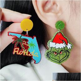 Stud Christmas Charm Stud Earrings For Women Red Green Fashion Geometric Design Coconut Tree Heart Hohoho Letter Santa Claus Drop Dang Otsgo
