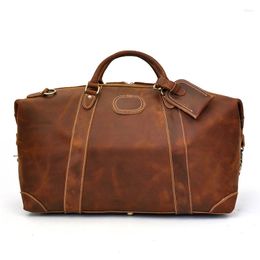 Duffel Bags 2023 High Quality Leather Travelling Bag Business Trip Crazy Horse Big Large Capacity Carry On Hand Lagguage Brown