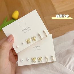 Stud Earrings Retro Twist Bow Geometric Set Fashion Pearl C-shaped Niche Temperament Design High-end Female Trend