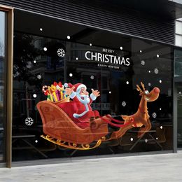 Wall Stickers Christmas Wall Stickers Glass Door Room Layout Decorations Santa Claus Pulling Sleigh Wall Posters Self-adhesive Window Decals 231113