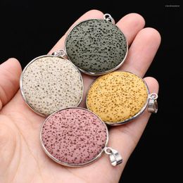 Pendant Necklaces 34x38mm Volcanic Rock Charms Natural Stones Round Bead Lava Stone Beads For DIY Jewelry Necklace Making Findings Gift