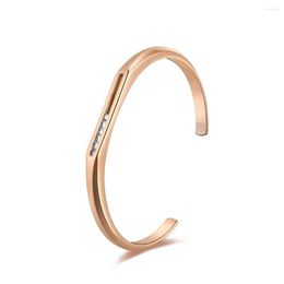 Bangle Simple Moved Cubic Zirconia Cuff Bracelets Trendy 316L Stainless Steel Open For Women Jewellery Mothers Day Gifts 2023