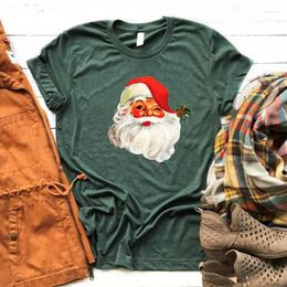 Women's T Shirts Retro Santa Tee Vintage Graphic Tshirt Merry Christmas Shirt Clothing Women P Fashion Red