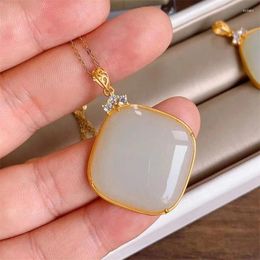 Pendants Top Quality 925 Sterling Silver Necklace For Women Jewellery Classic Jade Square Pendant Female Birthday Gift