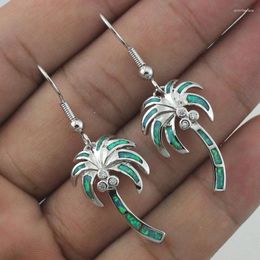 Stud Earrings Palm Tree Coconut Synthetic Green Fire Opal Women Gilrs OE271