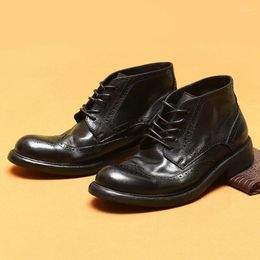 Boots Vintage Mens Genuine Leather Ankle Brogues Shoes Handmade Comfortable Designer Soft Man Business