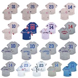 SL Vintage 10 Ron Santo Jersey 14 Ernie Banks 26 Billy Williams 23 Ryne Sandberg 31 Fergie Jenkins Retro Baseball Jerseys