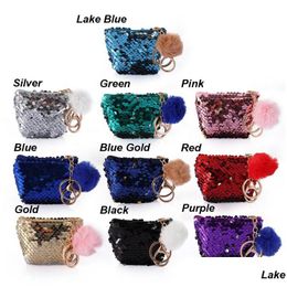 Keychains Lanyards Girls Mini Sequin Wallet Key Chain Coin Purses With Cute Mermaid Keychainsequin Glitter Keychain Gifts Dhgarden Dhxdk