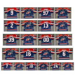 SJ Vintage 2002 Team USA Jerseys 9 MIKE MODANO 97 JEREMY ROENICK 2 BRIAN LEETCH 13 BILL GUERIN 39 DOUG WEIGHT Blue Custom Hockey Jersey