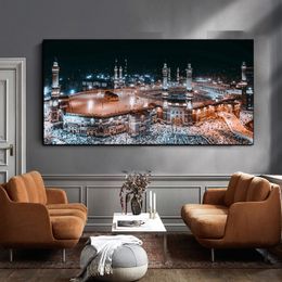 Mecca Islamic Canvas Painting Print Last Day of Hajj Round Ornament View Muslim Mosque Landscape On Canvas Religious Art Cuadros Decor