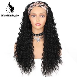 Synthetic Wigs Kookastyle Long Curly Headband for Black Women Water Kinky Hair Brazilian Glueless Highlight 230413