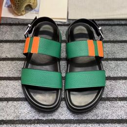 Men casual sandal flat leather shoes men sandal izmir strap oran sandals summer outdoor beach flip flop flats black white leather luxury designer shoe 38-44Box