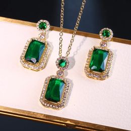 Wedding Jewellery Sets Luxury Emerald 18k Gold Plated Jewellery Sets Fashion Women Bridal AAA Cubic Zircon Green Stone Necklace Earrings Sets 231113