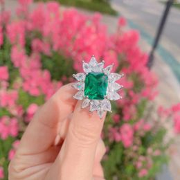 Cluster Rings RUZZALLATI Charms Silver Colour Lab Emerald Finger Female Wedding Engagement Party Jewellery Accessories Gifts