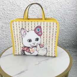 Designer cartoon printed handbags big kids floral cut cat single shoulder tote bags luxury big girls messenger bag A9608