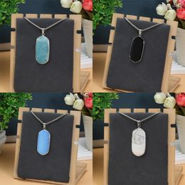 Pendant Necklaces Natural Stones Rectangular Pendants Red Agate Amethysts Opal Turquoise Rose Quartz Black Reiki Women Jewellery