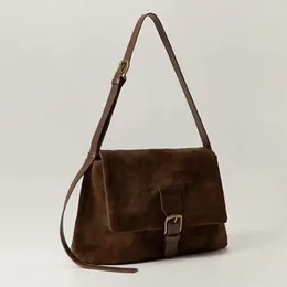 Evening Bags Vintage Faux Suede Crossbody Bag For Women Simple Large Capacity Brown Shoulder Retro Design Female Tote Purse Handbags