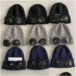 Hats & Scarves Sets Designer Two Lens Glasses Goggles Beanies Men Knitted Hats Skl Caps Outdoor Women Unie Winter Beanie Black Grey Bo Otfs5