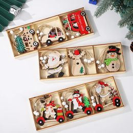 Christmas Decorations 9pcsbox Wooden Pendants Santa Claus Car Tree Hanging Ornaments Year Kids Gift 231114