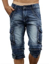 Men's Jeans Summer Mens Retro Cargo Denim Shorts Vintage Acid Washed Faded Multi-Pockets Military Style Biker Short Jeans for Men 230414