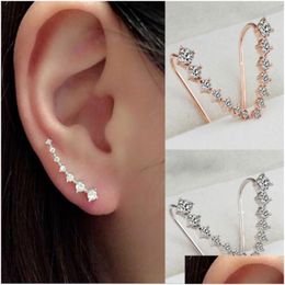 Stud Diamond Clip Cuff Earrings White / Rose Gold Plated Dipper Hook Jewellery For Women Earring Drop Delivery Dhgarden Dhrzc