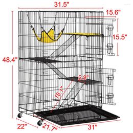 Cat Carriers Iron 4-tier Rolling Cage With Easy-to-clean Litter Box