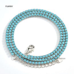 FUAMAY Silver Turquoise Jewellery Long Real Diamond Rough Turquoise Chain Blue 18K Plated Gemstone Turquoise Necklace