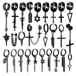 Dangle Earrings WKOUD 1 Pairs Gothic Chain Tassel For Women/Men Punk Ear Jewellery Collection Style Black Stainless Steel