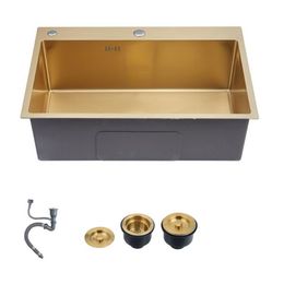 Gold kitchen sinks above counter for undermount sink Vegetable Washing basin Sinks 304 Stainless Steel single bowl 53x43cm Kqtpn