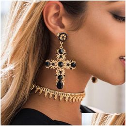 Dangle Chandelier Mysterious Black Crystal Cross Drop Earrings For Women Pink Baroque Bohemian Large Long Jewelry Brincos Dhgarden Dhmqs