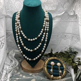 New Luxury Glass Pearl Long Necklace Earrings Sweater Chain wedding jewelry Sets N022