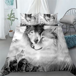 Bedding sets Digital Wolf Duvet Doona Cover Set Single Twin Double Queen King Cal Size Bed Linen 230414