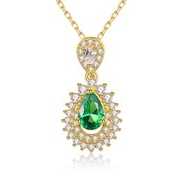 Water Drop Pendant Necklace S925 Silver Set Emerald Gem Necklace European Women Plated 18k Gold Collar Chain Women Wedding Party Valentine's Day Gift Jewellery SPC