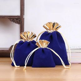 Shopping Bags 5pcs Velvet Pouch Drawstring Gift Candy Vintage Gold Color Trim For Wedding Christmas Party Jewelry Packing