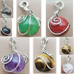 Pendant Necklaces Carnelian Crystal Aventurine Opal Tiger Eye Jaspe Round Bead 1pcs WFH1004