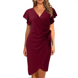 Casual Dresses Formal For Women Evening Short Womens Deep V Neck Ruffle Sleeve Cocktail Party Work Faux Juniors