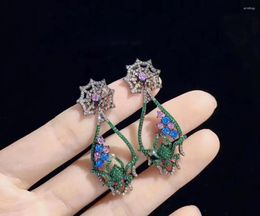 Dangle Earrings Spider And Web Drop Earring Long 925 Sterling Silver Green Multi Colour Fine Women Jewellery Party Wedding