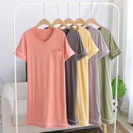 Women's Sleepwear Casual Modal Nightgowns Women Large Size Dress V Neck Short Sleeve Nightwear Mid-Length Ladie's Nightshirt