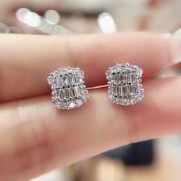 Choucong Brand Stud Earrings Sparkling Luxury Jewelry 925 Sterling Silver T Princess Cut White Topaz CZ Diamond Moissanite Party Bridal Women Earring Gift