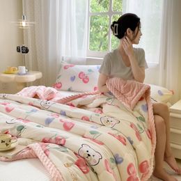 Blankets YanYangTian Warm Autumn Winter Pea Fleece Blanket Plaid Thickened Sleep Cover Cartoon Bedding cover Bedspread on the bed 231113