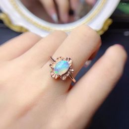 Cluster Rings October Birthstone Opal Ring 925 Sterling Silver Natural Solitaire Engagment Women's Leaf
