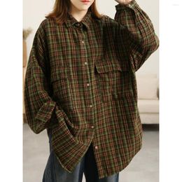 Women's Blouses SuperAen Retro Plaid Long Shirt Women Spring Summer 2023 Oversize Loose Single-breasted Jacket