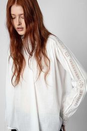 Women's Blouses Women's Thin Hollow Out Embroidery Long Sleeve Stand Collar White Shirts