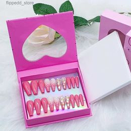 False Nails 5/10 Pieces Empty Press On Nail Boxes For Packaging Wholesale Heart Shape Pink Cute New Design Nail Art Small Business Packages Q231114
